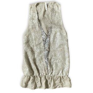 Robbie & Nikki Mixed Media Silk Top Women Sz XS Ivory Sequin Layered Sexy Chic